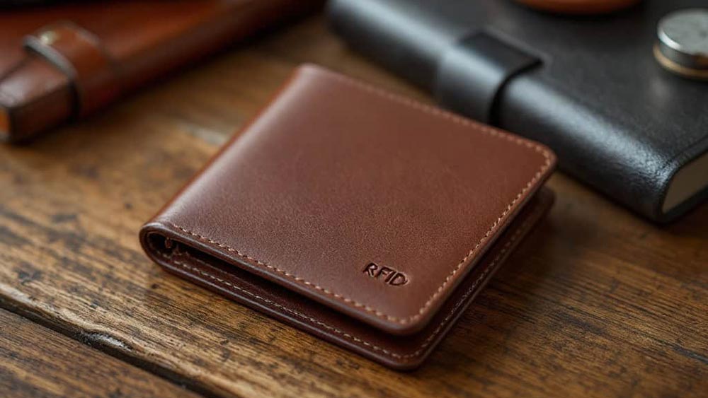 un portofel de piele cu protectie RFID
