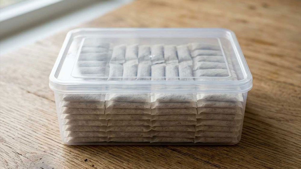 Cutie transparenta cu pouch-uri cu nicotina depozitate