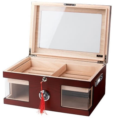920060 Humidor trabucuri Angelo Window - extra sticla Humidor trabucuri Angelo Window cu umidificator si higrometru inclus