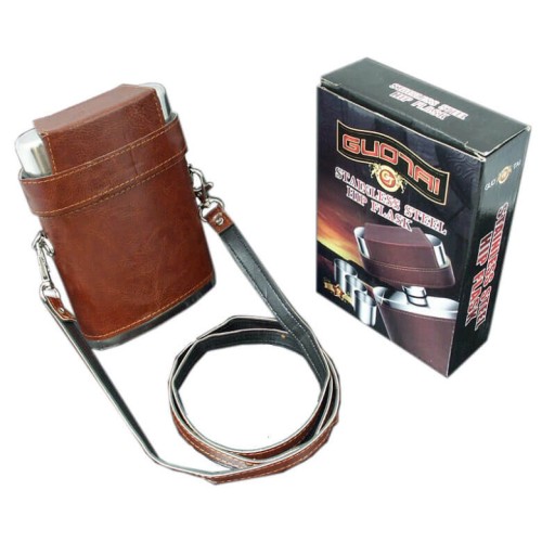 Set Plosca DM 10 240 ml Set plosca cu exterior din piele ecologica pentru alcool eleganta marca DM