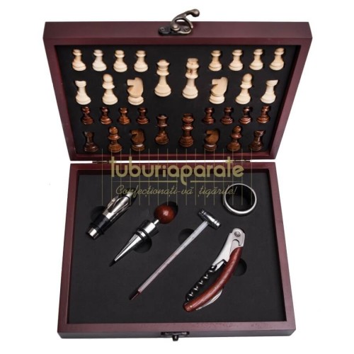 Set Vin DM16 Set cadou pentru vin cu 5 accesorii si tabla de sah DM 16