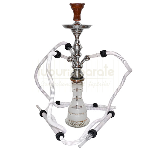 Narghilea Egipteana T42 White 65 CM Narghilea egipteana de vanzare cu trei furtunuri cu inaltimea totala de 65 cm