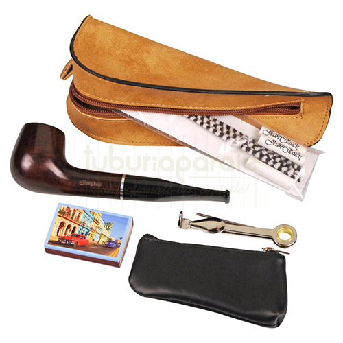 Set pipa incepatori (briar) Set pipa cadou pentru barbati cu toate accesoriile necesare incluse, portofel piele ecologica, futac, perii curatat pipa, filtre pipa si chibrituri pentru aprins pipa