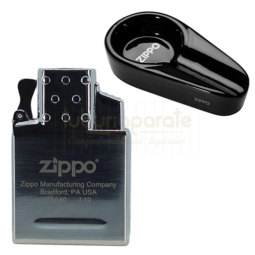 Set Zippo Fumator Trabucuri Set cadou Zippo pentru fumator de trabuc - bricheta Zippo cu dublu jet pentru aprins trabucuri si scrumiera pentru un singur trabuc