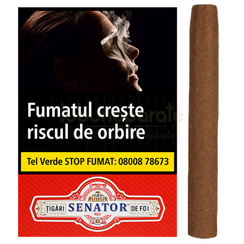Tigari de foi Senator Red 55g Pachet cu 6 tigari de foi fara filtru Senator Red 55g