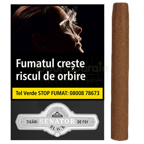 Tigari de foi Senator Black 55g (6) Pachet cu 6 tigari de foi fara filtru ambalate individual Senator Black 55g