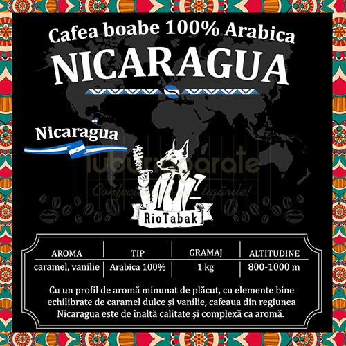 Cafea boabe Nicaragua RioTabak 100% Arabica (1 kg) Pachet cu 1 kg de cafea boabe de origine Nicaragua RioTabak 100% Arabica