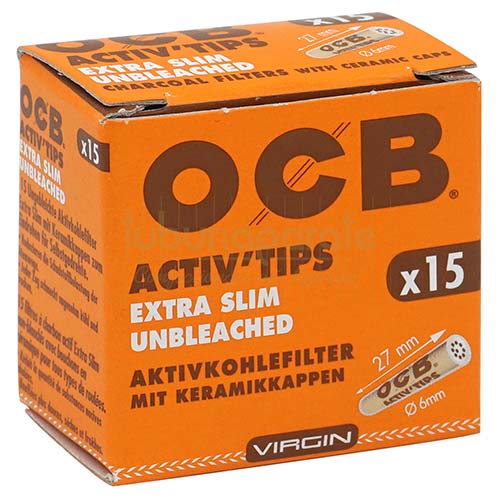 Filtre Tigari OCB Activ Tips Extra Slim Unbleached 6/27 mm (15) Cutie cu 15 filtre din ceramica cu carbon activ de vanzare OCB Activ Tips Extra Slim Unbleached