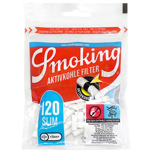 Filtre Tigari Smoking Slim Carbon 6/15 mm (120) Plic cu 120 de filtre slim cu carbon activ pentru rulat foite Smoking Slim Carbon 6/15 mm