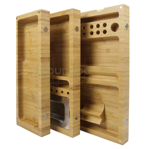 Tava RAW Bamboo Magnetic Triple Flip (bambus) Tava din bambus pentru rulat foite si depozitat accesoriile pentru fumat RAW Bamboo Magnetic Triple Flip