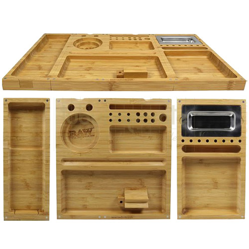 Tava RAW Bamboo Magnetic Triple Flip (bambus) Tava din bambus pentru rulat foite si depozitat accesoriile pentru fumat RAW Bamboo Magnetic Triple Flip