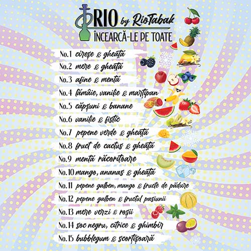 Aroma narghilea RIO No. 3 (afine si menta) 50g Pachet cu 50 grame de aroma fara nicotina si arome naturale cu gust de afine si menta RIO No. 3