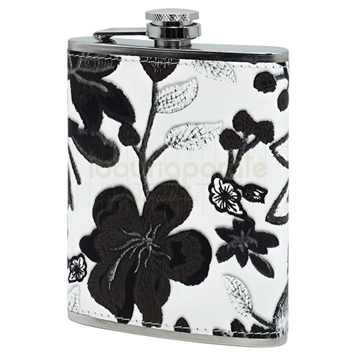 Plosca alcool DM 41 240 ml Plosca ieftina confectionata din inox cu model floral pentru alcool DM 41