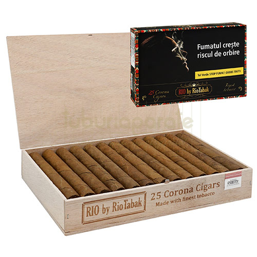 Tigari de foi RIO by RioTabak Corona Cigars 430g (25) Cutie din lemn cu 25 de tigari de foi fara filtru RIO by RioTabak Corona Cigars