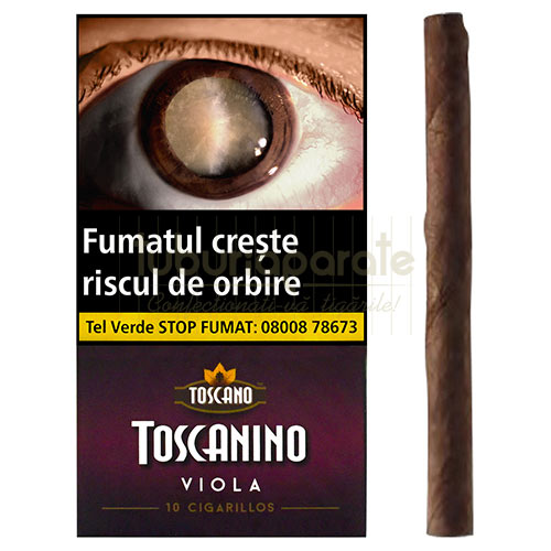 Tigari de foi Toscanino Viola 38g (cirese) 10 Pachet cu 10 tigari din foi cu aroma de cirese de vanzare Toscanino Viola
