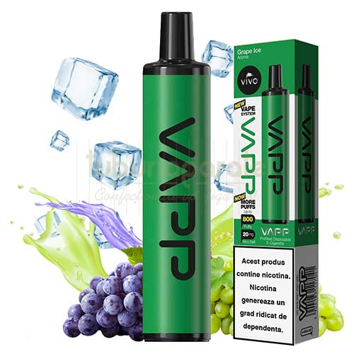 Mini narghilea VAPP Ice Grape (20 mg) 800 pufuri Tigara electronica cu nicotina, 800 pufuri si aroma de struguri VAPP Ice Grape