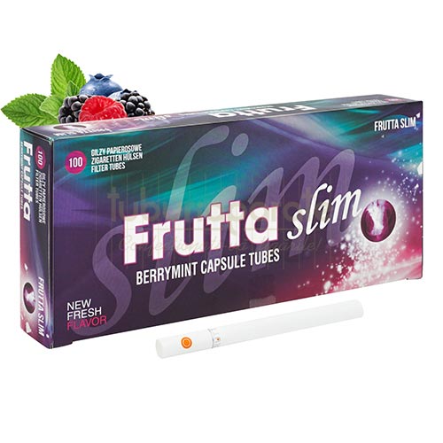 Tuburi Tigari Frutta Slim Click Berry Mint (20 mm) 100 Tuburi pentru injectat tutun cu filtru click cu aroma de fructe de padure Frutta Slim Click Berry Mint
