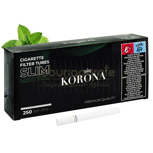 Tuburi Tigari Korona Slim Menthol 250 Tuburi igari pentru injectat tutun Korona Slim Menthol in cutie de 250 bucati