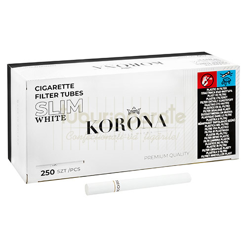Tuburi Tigari Korona Slim White 250 Cutie cu 250 tuburi pentru injectat tigari Korona Slim White cu filtru de 17 mm