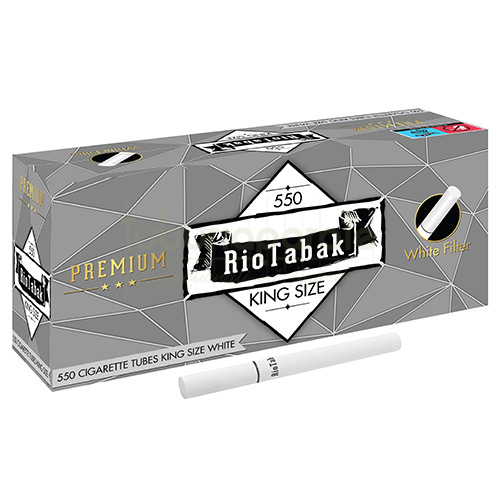Tuburi Tigari RioTabak White (550) Cutie cu 550 de tuburi pentru injectat tutun, dimensiune standard (king size), filtru alb maca RioTabak