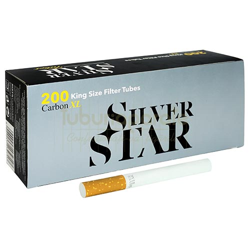 Tuburi Tigari Silver Star Carbon XL (24 mm) 200 Cutie cu 200 de tuburi pentru injectat tutun cu filtru maro carbon activ lungime 24 mm Silver Star Carbon XL