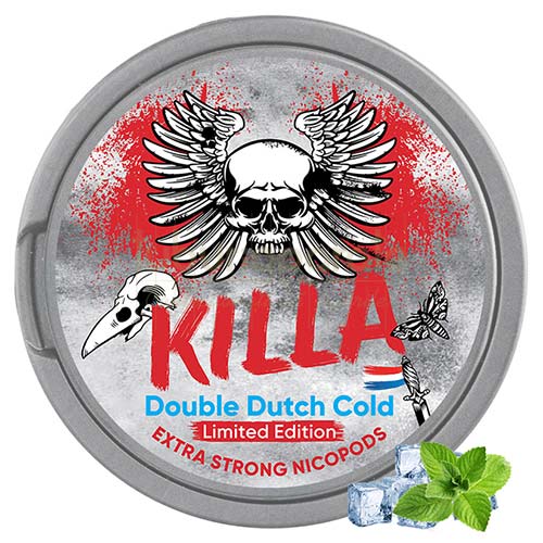 Pouch nicotina Killa Double Dutch Cold Strong (12,8 mg/pouch) 20 de pliculete cu nicotina de tarie tare, aroma de menta indulcita Killa Double Dutch Cold Extra Strong