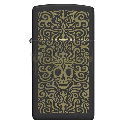 152231 Bricheta Zippo Slim Skull Black Matte Bricheta slim cu benzina de vanzare Zippo editie Skull Black Matte