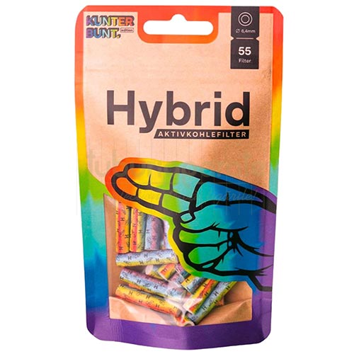 Filtre Tigari Hybrid Supreme Rainbow 6,4/30 mm (55) Pachet cu 55 de filtre din celuloza cu carbon activ din nuca de cocos Hybrid Supreme Rainbow 6,4/30 mm