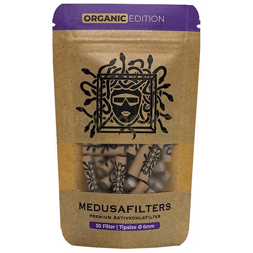 Filtre Tigari Medusa Organic Slim Carbon 6/25 (50) Plic cu 50 de filtre tigari bio cu carbon activ din cocos Medusa Organic Slim Carbon 6/25