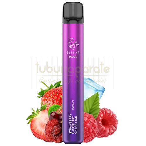 Elf Bar 600V2 Tigara Electronica Strawberry Raspberry Cherry Ice (2%) Mini narghilea de unica folosinta Elf Bar 600V2 cu aroma de capsuni si gheata