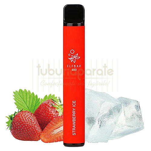Elf Bar Strawberry Ice 600 pufuri (2% nicotina) Mini narghilea unica folosinta - Elf Bar Strawberry Ice cu 600 pufuri si 20 mg nicotina - TuburiAparate.ro