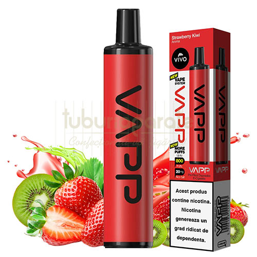 Mini narghilea VAPP Strawberry Kiwi (20 mg) 800 pufuri Tigara electronica unica folosinta cu 20 mg nicotina, aroma capsuni si kiwi VAPP Strawberry Kiwi 800 pufuri