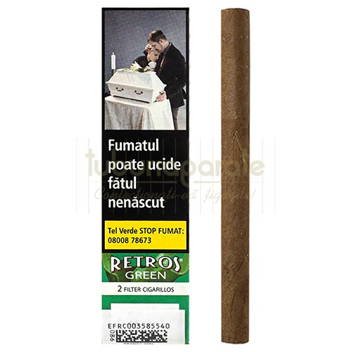 Tigari de foi Retros Green (menta) 2 Pachet cu 2 tigari de foi mentolate Retros Green