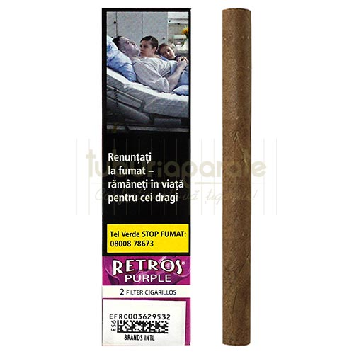 Tigari de foi Retros Purple 4g (struguri) 2 Pachet cu 2 tigari de foi cu filtru aroma de struguri Retros Purple