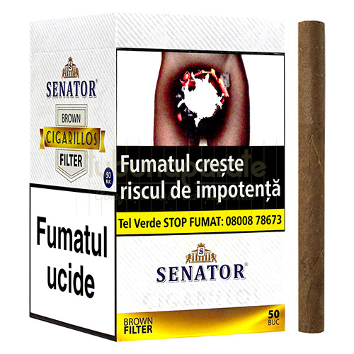 Tigari de foi Senator Filter Brown 65g (vanilie, caramel) 50 Pachet cu 50 de tigari de foi cu aroma de vanilie si caramel Senator Filter Brown