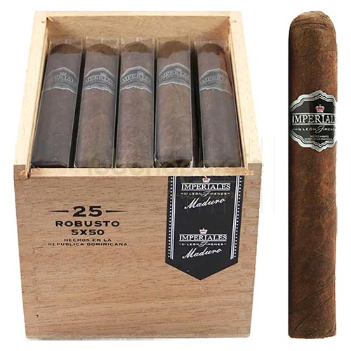 Trabucuri Leon Jimenes Imperiales Maduro Robusto (25) Cutie din lemn cu 25 trabucuri de tarie medie, originel republica dominicana marca Leon Jimenes Imperiales Maduro Robusto