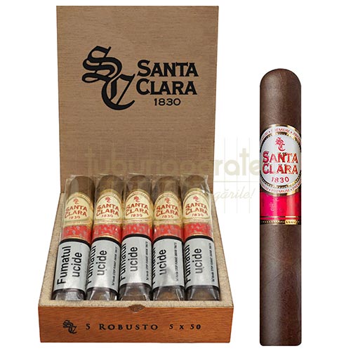 Trabucuri Santa Clara 1830 Robusto Natural (5) Cutie din lemn cu 5 trabucuri de vanzare mexicane Santa Clara 1830 Robusto Natural