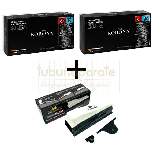 2 x Korona Slim 120 + Aparat Korona Slim Pachet promotional cu tuburi tigari korona slim si aparat de injectat tutun