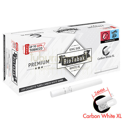 Tuburi Tigari RioTabak White XL Carbon Activ 200 Cutie cu 200 de tuburi tigari cu carbon si filtru extra long de 24 mm RioTabak White XL Carbon Activ