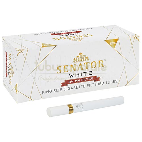 Tuburi Tigari Senator Xtra White (24 mm) 200 Cutie de 200 de tuburi tigari albe cu inel auriu pentru injectat tutun Senator Xtra White