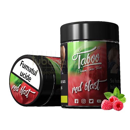 Tutun narghilea Taboo Red Blast (menta, zmeura) 50g 50 grame de tutun aromat pentru fumat narghilea Taboo Red Blast cu aroma de menta si zmeura