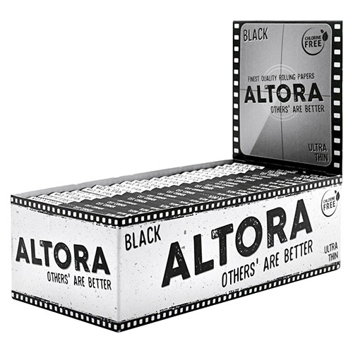 Foite Rulat Tutun Altora Black Ultra Thin (14 gsm) Pachet cu 50 foite ultra subtiri pentru rulat tutun Altora Black cu colturi taiate si ardere lenta