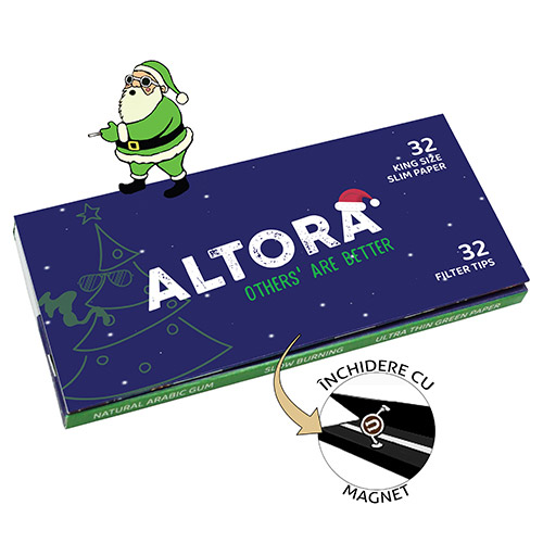 Foite rulat tutun Altora Christmas Edition 2024 (KS Slim + FT) Pachet cu 32 foite de rulat tutun Altora Christmas Edition 2024 cu filtre din carton incluse
