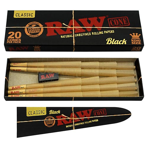 Conuri RAW Black Prerolled Cone KS (20) Pachet cu 20 conuri RAW Black prerolled cone king size