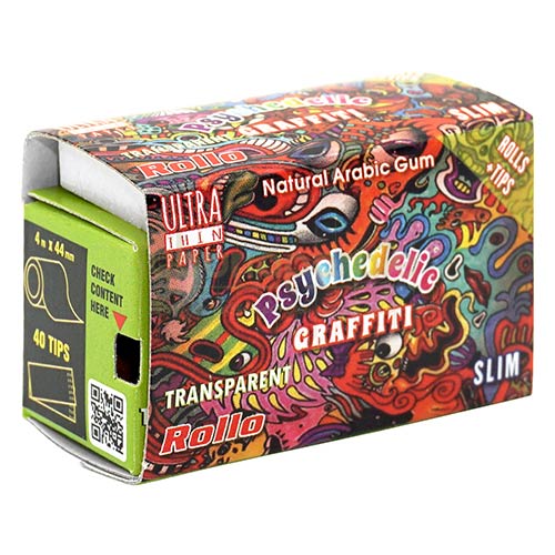 Foite Rollo Slim Psychedelic Rola + Filter Tips (4m) Foite Rollo Slim Psychedelic la Rola cu lungimea de 4 metri cu filter tips din carton