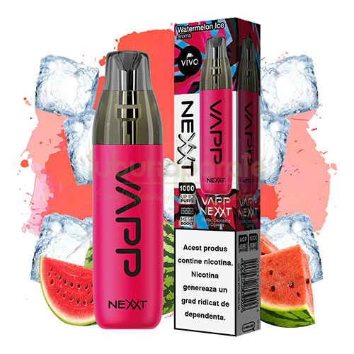 Mini narghilea VIVO Nexxt Watermelon Ice (20 mg) 1000 pufuri Mini narghilea de unica folosinta VIVO Nexxt Watermelon Ice (20 mg) cu aroma de pepene verde si gheata
