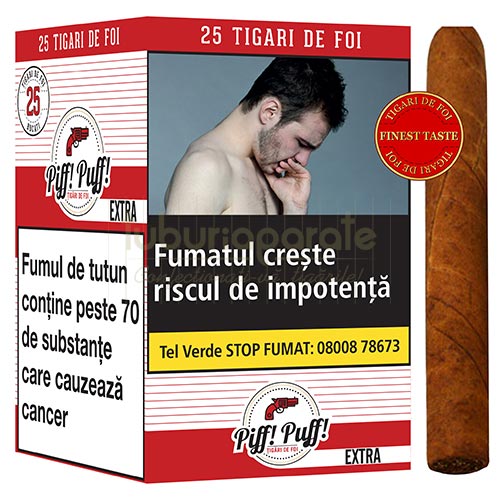 Tigari de foi Piff Puff Extra 240g (25) Pachet cu 25 tigari de foi fara filtru Piff Puff Extra 240g