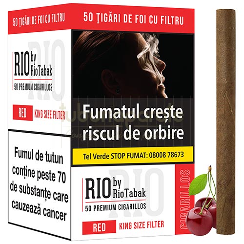 Tigari de foi RIO Red Filter by RioTabak 65g (cirese) 50 Tigari de foi cu filtru si aroma de cirese RIO Red Filter by RioTabak 65g