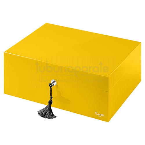 288002 Humidor Trabucuri Caseti Paris Yellow Humidor trabucuri fabricat din lemn de cedru cu exterior lucios galben Caseti Paris Yellow