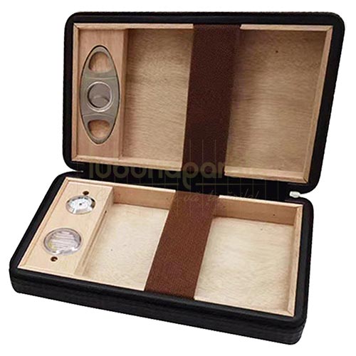 600366 Humidor portabil trabucuri Umidor pentru trabucuri cu exterior negru fabricat din lemn de cedru